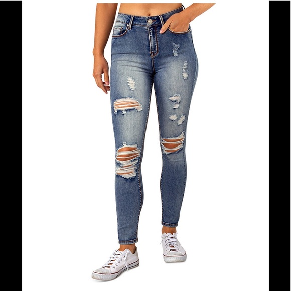 Indigo Rein Denim - Indigo Rein Juniors' Ripped High Rise Skinny Jeans